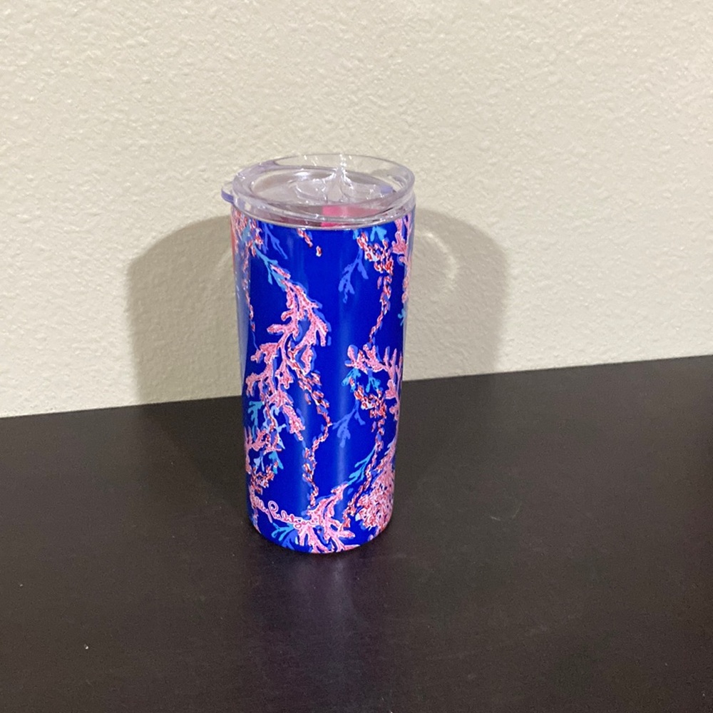 New Lilly Pulitzer Borealis Blue Swim On Over 17 oz Slim Tumbler